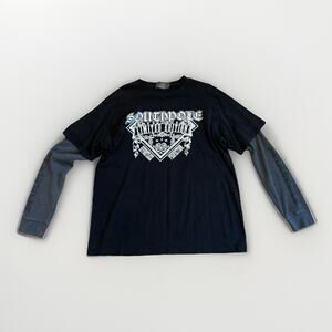 Vintage South Pole Long Sleeve Thermal Twofer Shirt Mens Black Size XL Y2K Goth